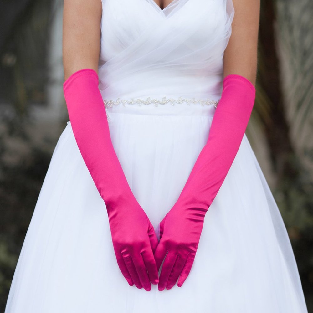 Dressy Satin Wedding Gloves, Fuschia